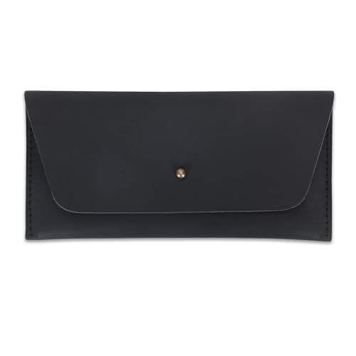 Leather Currency Pouch Large Flap Continental Wallet, Utility Organizer Bag for Cash Coins Travel Leather Money Pouch Currency Envelope Storage Bag and Cash Organizer for Men Women (Black)