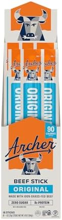 Archer Grass Fed Beef Sticks, Original, 8g Protein - 1 oz, 18 Count
