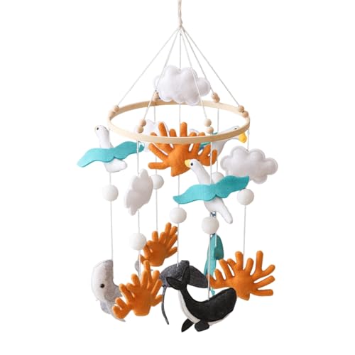 Sky and Ocean Baby Crib Mobile,Baby Grip Learning Bird Mobiles,Handmade Felt Ocean Animal Crib Mobile,Boys and Girls Baby Bedroom Hangings to Inspire Imagination