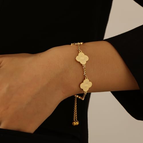 Clover Bracelet For Women 18K Gold Plated White/Black/Gold Flower Four Leaf Clover Bracelets Trendy Adjustable Jewelry Luky Gifts for Women2