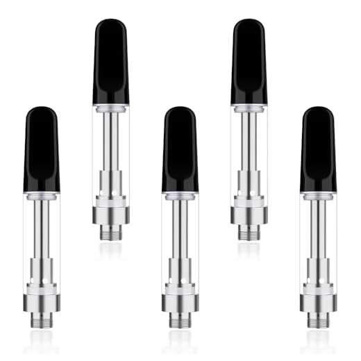 5 Pack 1ML CBD Atomizer Ceramic Core Stainless Steel Drip Tip | 510 Thread Vape Cartridge Refillable for CBD and Thick Oil Vape Pen | Silver/Liquid Free Nicotine Free