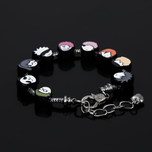 SONGCHANGJEWELRY DIY JJK Charm Bracelet Gifts – 9 Mini Anime Faces in Chibi Style – Gojo, Yuji, Sukuna, Panda & More – Removable Alloy Chain for Fans and Collectors2