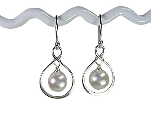 Bridesmaid Jewelry Infinity Earrings Sterling Silver Swarovski Crystal/Simulated Pearl Earrings Bridal Earrings for Women