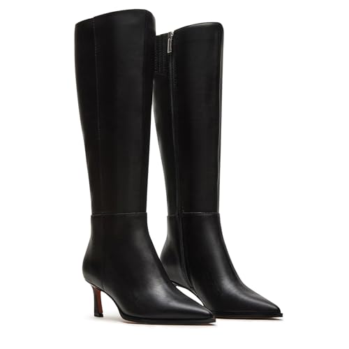 Knee High Boots for Women Kitten Heel Pointed Toe Tall Dress Boots with Side Zipper Fashion Comfortable Width Calf Long Dress Boot