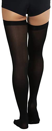 Image of ToBeInStyle Women's Opaque Long Thigh High Stockings w /Decorative Front Satin Bow