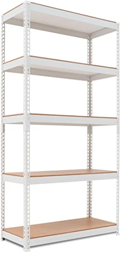 Homedant 5 Tier Laminated White Metal Shelving Unit Adjustable Garage Storage Utility Rack Heavy Duty Shelves Organization Shelf Basement Shed Kitchen Closet Pantry 35.9" W X 16.2" D X 71.3" H 1Pack #TOP17