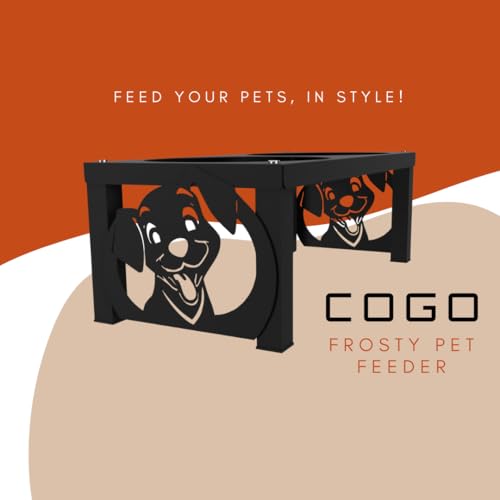 Image of COGO Frosty Pet Feeder| 2 Stainless Steel Bowls (800 ml Each) | Elevated Feeding Bowls for Medium & Large Dogs & Cats | 5.5 x 7.5 x 15 inch | Strong & Stable Metal Frame | Colour: Matt Black
