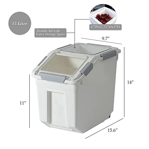 Hanamya 15 Liter / 30 Lbs Rice Storage Container With Measuring Cup, Bpa Free, For Rice | Grain | Pet Food | Flour, 1 Count, White #TOP1