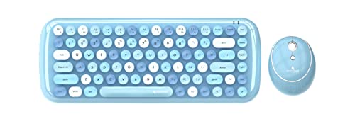 Image of Coconut Bling Typewriter Inspired 2.4GHz Retro Wireless Keyboard and Mouse Set with USB Support, Round 84 Keycaps for PC & Laptop (Blue)