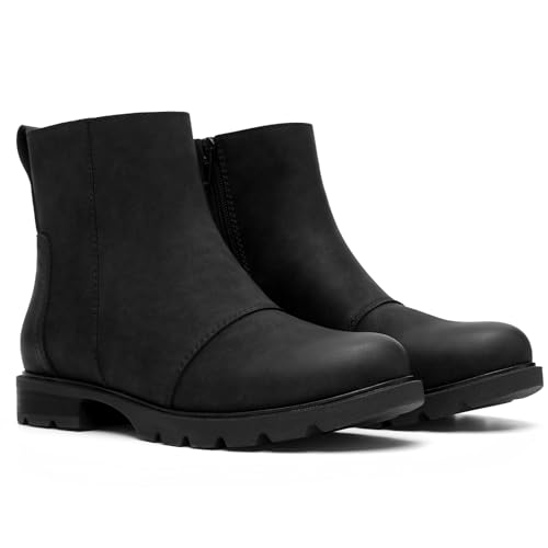 Athlefit Women's Ankle Boots Comfortable Lug Sole Chunky Low Heel Zipper Short Booties4