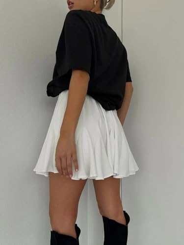 White Ruffles Pleated Mini Skirts for Women Summer Elegant Fluffy High Waist A-Line Street Short Skirt3