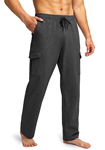 Pudolla Men's Cotton Sweatpants With Cargo Pockets Open Bottom Yoga Pants For Men Lounge Pants For Athletic Workout Casual(Charcoal X-Large) #TOP25