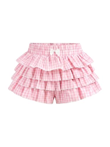Verdusa Women's Plus Size Y2k Gingham Plaid Mini Shorts Tiered Layered Ruffled Shorts Light Pink 3X-Large Plus