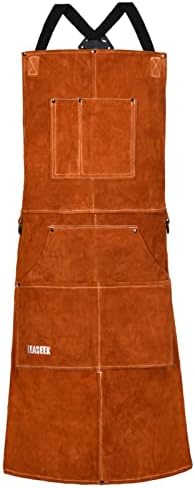 LeaSeek Veste de soudage en cuir - Tablier de soudure robuste avec