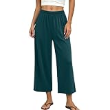 Women's Summer Modal Capri Pants Stretch Waist Wide Leg...