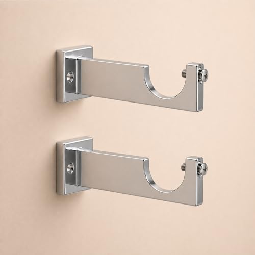 Image of Elite Aluminum Curtain Rod Brackets - Heavy-Duty Wall Mount Clamps for Curtain Rod Support for Door and Window Curtain Rods with Screw and Wall Plug - Pack of 2PCS (Chrome Silver)