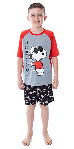 Intimo Peanuts Boys' Joe Cool Snoopy Pajamas Short Sleeve Shirt And Shorts 2 Piece PJs Kids Sleepwear Set