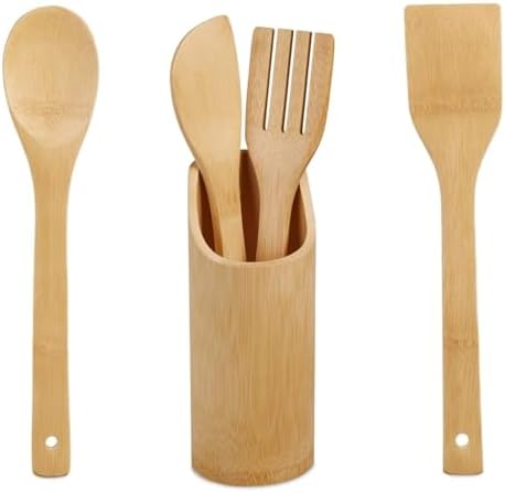 Set of 5 Kitchen Utensils, Wooden Spoon and Spatulas Set, Include...