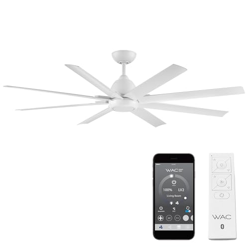 WAC Smart Fans Mocha XL Indoor and Outdoor 8-Blade Ceiling Fan 66in Matte White with Remote Control works with Alexa and iOS or Android App (NO LED LIGHT KIT)