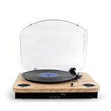 PRIXTON Marconi - Tocadiscos de Vinilo Vintage, Reproductor de Vinilo y Reproductor de Musica Mediante Bluetooth, USB y TF, 2 Altavoces Incorporados, Tapa Antipolvo, Diseño Veta de Madera