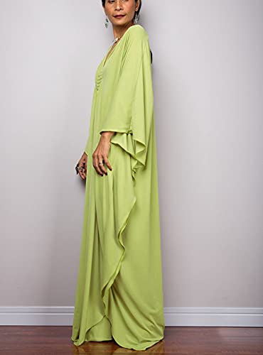 beach cover up vneck Caftan Women's Plus size Caftans solid color silk feeling kaftan dresses loose soft kaftan dresses loungewear light weight side split Beach Maxi Dresses 8702-6 (A-Green) - Image 5