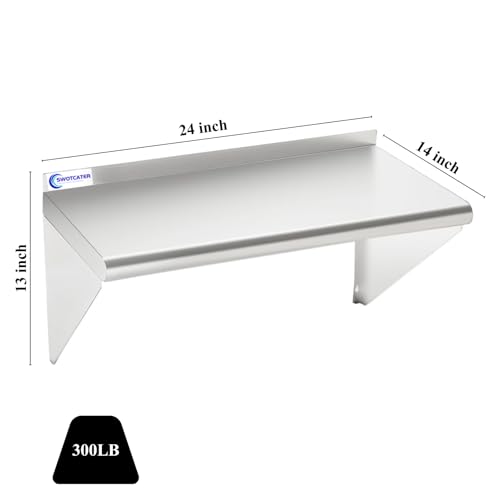 Image of 2 Pack Stainless Steel Shelf 14 inchx24 inch 300LB, Commercial Stainless Steel Shelves Wall Mounted, Heavy Duty Metal Floating Shelving for Home Kitchen, Restaurant, Garage