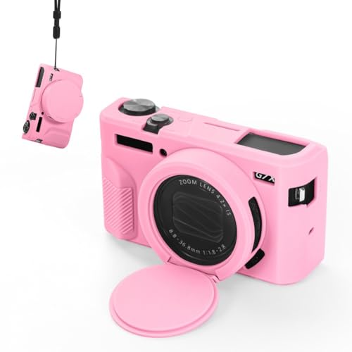 Gettimore Funda de silicona suave para Canon PowerShot G7 X Mark II Slim Fit Funda de cámara con tapa de lente antiarañazos, piel protectora rosa rosa