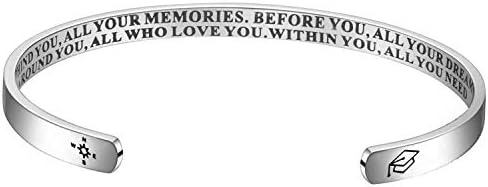 Graduation Bracelets for Her 2023 Senior Masters DeGree College High School Inspirational Personalized Cuff Engraved Quote Motivational Jewelry Gifts for Sister Friend Behind You All Your Memories