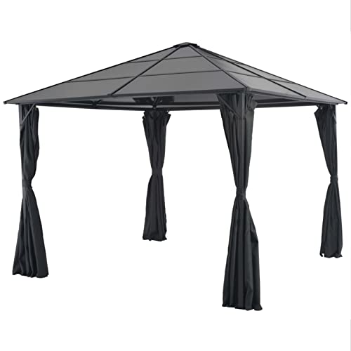 Gecheer Tonnelle avec Rideau Aluminium 3x3 m Noir, Tente de Jardin Gazebo Tente Pavillon Extérieur, Tonnelle de Réception pour Camping, Spectacles, Fête, Terrasse, Plage