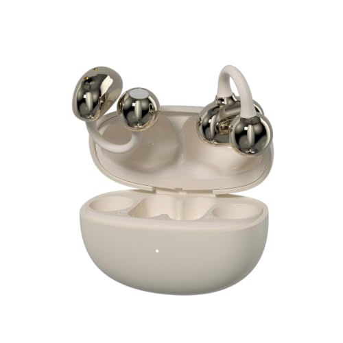 Image of Wireless Open Ear Buds with 60H Battery, 12mm Custom Drivers, Spatial Audio, Premium Leather Dual Form Design, Low Latency, Quad Mic ENC, Ambient Awareness, IPX5 - White