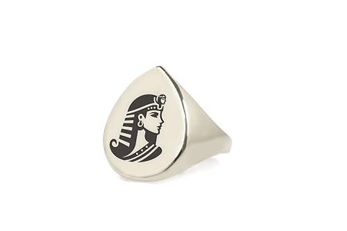 Bague de Déclaration en Argent 925 Gravée Chevalière Cléopâtre
