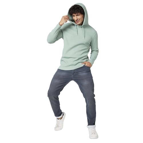 Image of Spykar Men's Slim Fit Hooded Full Sleeve Solid Casual T-Shirt