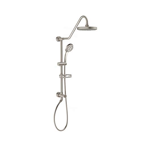PULSE ShowerSpas Kauai III Brushed Nickel Rain Shower Head with Handheld Spray - 2.5 GPM, 8' Showerhead, 5-Function HandShower, Adjustable Slide Bar - Shower Heads with Handheld Spray Combo