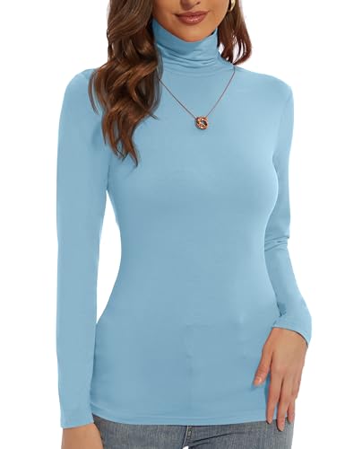 Image of Women's Turtleneck Long Sleeve Shirts Slim Fitted Lightweight Base Layer Casual Tops