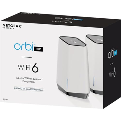 Image of NETGEAR Orbi Pro WiFi 6 Tri-band Mesh System (SXK80) | Router with 1 Satellite Extender for Business or Home | Coverage up to 6,000 sq. ft. and 60+ Devices | AX6000 802.11 AX (up to 6Gbps) (Pack of 2)