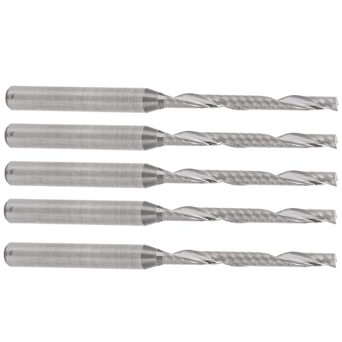Hapivida 5 Stück Schaftfräser, CNC Spirale Fräser 1/8 3,175mm Schaft 2x22mm Vollhartmetall Schaftfräser Gravur Bits Carving Drill Werkzeuge für Acryl MDF Holz Hartholz