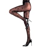 LECHERY Black Moon Pantyhose Tights, Small/Medium, Silky Smooth, Shiny, High Waist, No Waistband, Crotch Gusset, Moonlit Pattern