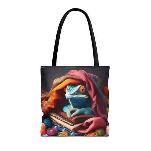 Premium Tote Bag with Reinforced Stitching - A Chameleon as a Fashion Designer, Blending in with All the Fabrics