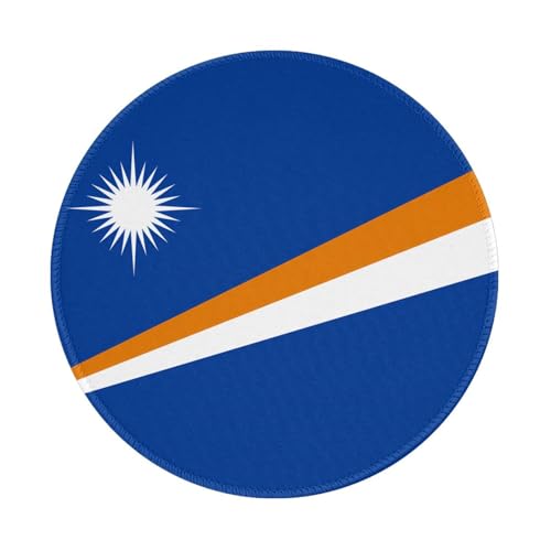 Tapis de souris rond drapeau des îles Marshall, base en caoutchouc antidérapant, idéal pour le bureau et les jeux, tapis de souris de bureau 20,3 cm