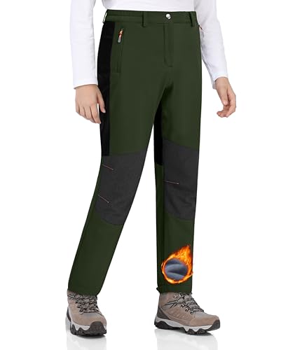 Zoofly Pantalones Nieve niño Pantalón Invierno Niño Pantalon Termico Impermeable Niña Forrado Softshell Niño Termicos Pantalon Trekking Niña Verde+Negro 164-170