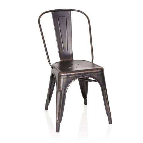 hjh OFFICE 645036 Chaise bistrot VANTAGGIO Comfort Métal Noir/Or, Style Industriel, empilable