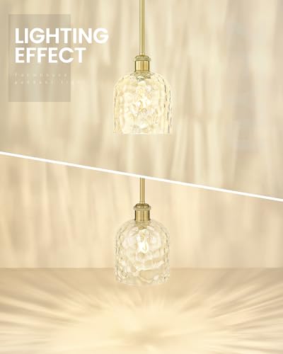 Image of zeyu Vintage Glass Hanging Lights 2 Pack, Kitchen Pendant Lights, Ceiling Hanging Light Fixtures with Clear Hammered Glass, Brushed Gold Finish, ZJF63MIL-L-2PK BG