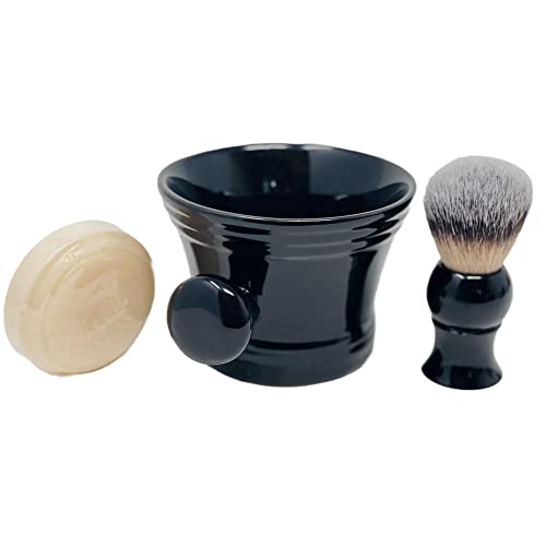 G.B.S Men's Wet Shaving Black Set - Pack of 3 Piece- Synthetic Hair Shaving Brush, Ceramic Mug and 97% All Natural Shaving Soap Compliments for any Shaving Razor - Thumbnail 2