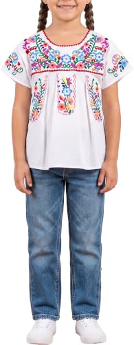 Image of YZXDORWJ Mexican Blouse for Girls Traditional Embroidered Summer Short Sleeve Peasant Blouse for Kids
