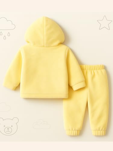 Image of Bold N Elegant Unisex Kids Fleece Printed Smiling Star Warm Fur Pullover Sweatshirt Hoodie Tshirt and Jogger Pant Winter Clothing Set Dress