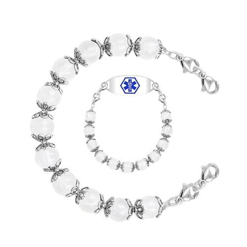 Image of Interchangeable DIY Semi-Finished Medical Alert Bracelet - 8mm Natural Stone Bead Adjustable Dual-Use Bracelet - YA5062