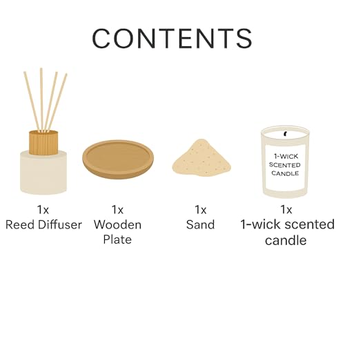 French Connection Linen White Home Fragrance Gift Set | Scented Candle & Reed Diffuser with Wooden Plate & Sand | Luxury Aromatherapy Set | Coastal Sea Salt & Coconut (Small) - Image 3