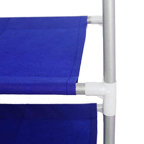 Image of EASY BUY 4 Shelves Shoe Rack Plastic Blue with Zip Door Cover & Side Pockets, Multiuse Storage Rack for Footwear, Toys, Clothes with Dustproof Cover 4 Shelves