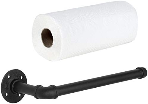 MyGift Matte Black Industrial Pipe Metal Paper Towel Holder Under Cabinet or Wall Mounted Kitchen Towel Rack