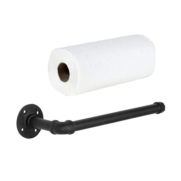 MyGift Industrial Pipe Matte Black Metal Paper Towel Holder Under Cabinet or Wall Mounted Kitchen Towel Rack